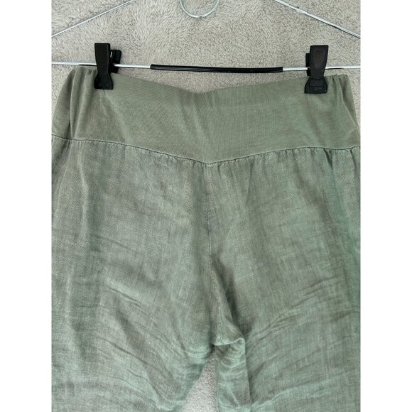 Linen Capri Trouser Italian Lagenlook EU/Large Cropped Wood Buttons Wide Leg - Picture 7 of 8